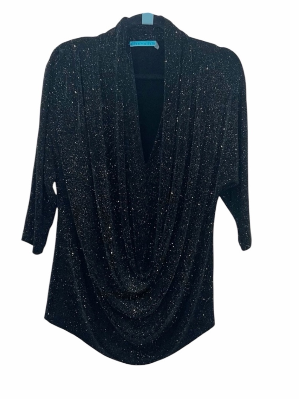 - Alice + Olivia Black Gold Shimmer Cowl Neck Long Sleeve Blouse Top